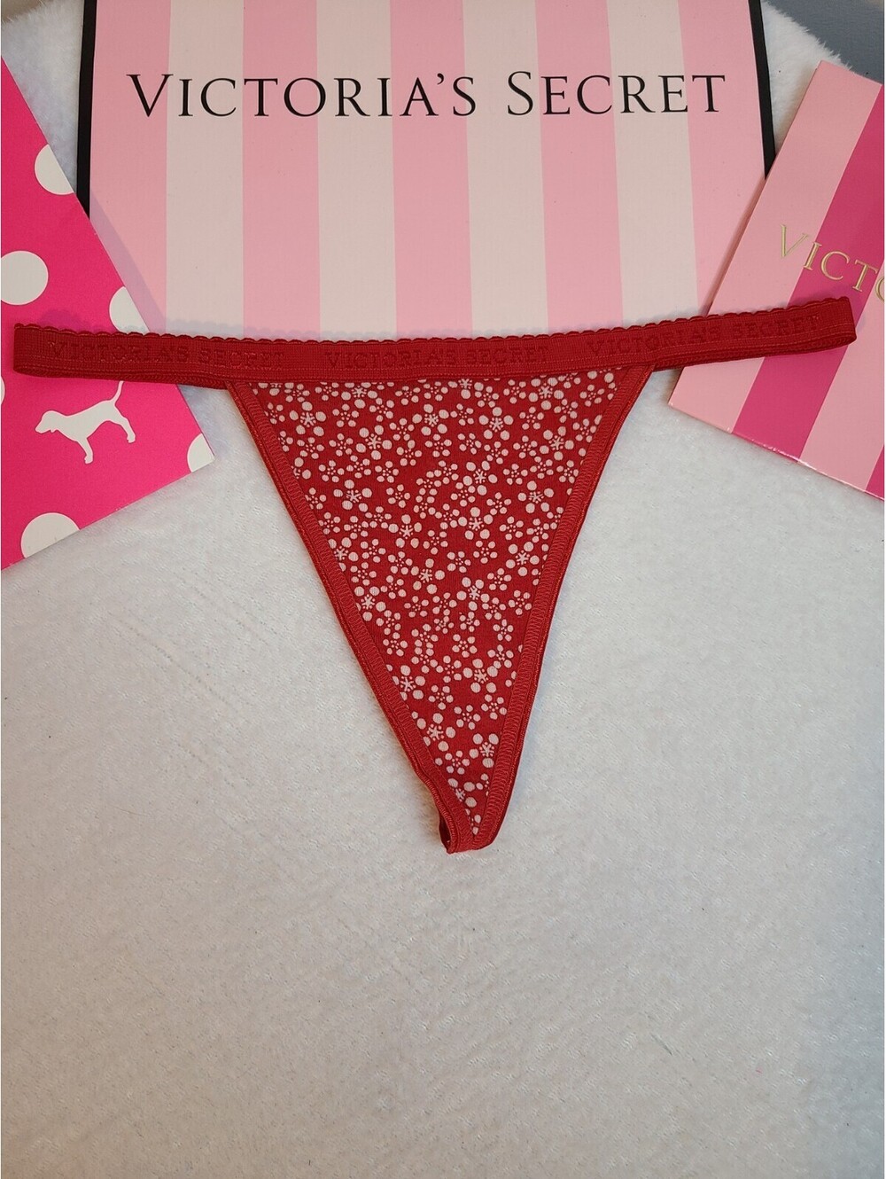 VTG Victoria's Secret Signature Cotton V-string Thong Panty Size M Red